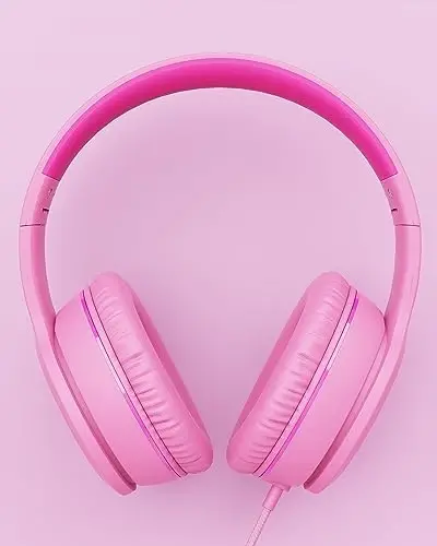 NIVAVA Wired Headphones with Microphone, K16 On-Ear Headphones for Kids with 3.5MM Jack, Foldable Stereo Bass Headphones for Teens SchoolModazoneKindle, Fire, Chromebook, Tablet(Pink Red) - 3