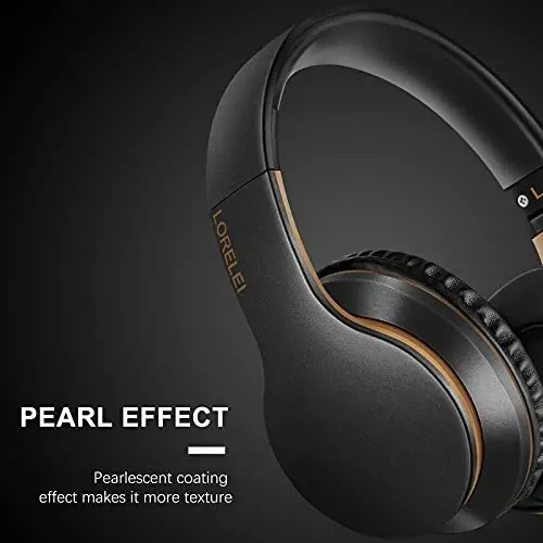 LORELEI X6 Over-Ear Headphones With Microphone, Lightweight Foldable & Portable Stereo Bass With 1.45M No-Tangle Wired for Smartphone Tablet MP3/4 (Black-Gold) - 4