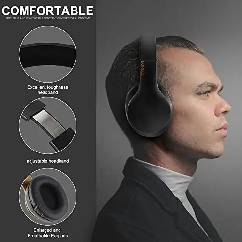 LORELEI X6 Over-Ear Headphones With Microphone, Lightweight Foldable & Portable Stereo Bass With 1.45M No-Tangle Wired for Smartphone Tablet MP3/4 (Black-Gold) - 5
