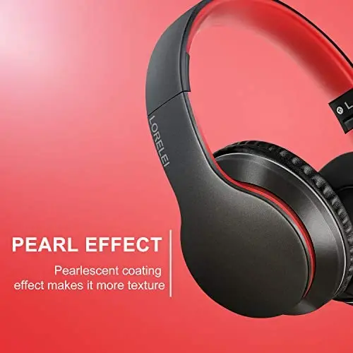 LORELEI X6 Over-Ear Headphones with Microphone, Lightweight Foldable & Portable Stereo Bass Headphones with 1.45M No-Tangle,Wired Headphones for Smartphone Tablet MP3 / 4 (Black-Red) - 2
