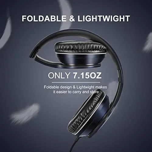 LORELEI X6 Over-Ear Headphones with Microphone, Lightweight Foldable & Portable Stereo Bass Headphones with 1.45M No-Tangle, Wired Headphones for Smartphone Tablet MP3 / 4 (Dark Blue) - 3