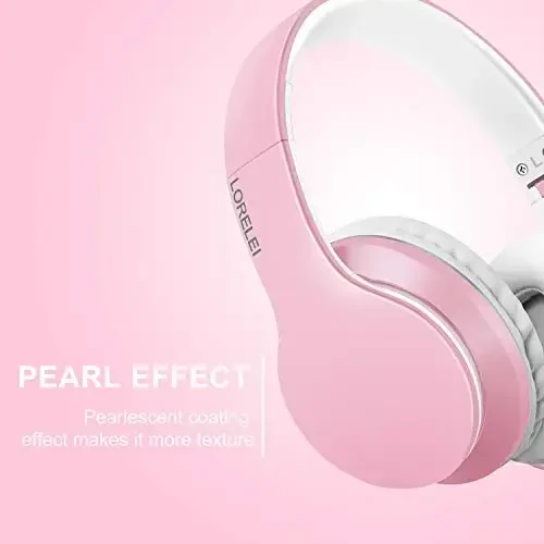 LORELEI X6 Over-Ear Headphones with Microphone, Lightweight Foldable & Portable Stereo Bass Headphones with 1.45M No-Tangle, Wired Headphones for Smartphone Tablet MP3 / 4 (Pearl Pink) - 5