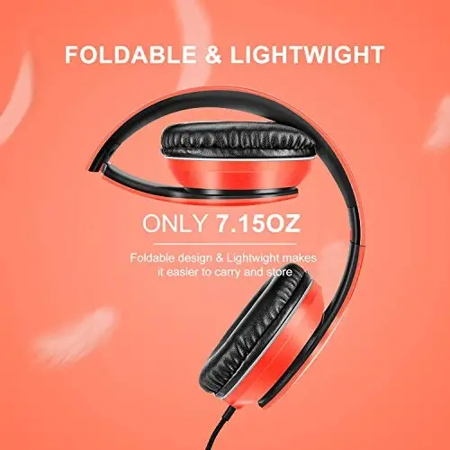 LORELEI X6 Over-Ear Headphones with Microphone, Lightweight Foldable & Portable Stereo Bass Headphones with 1.45M No-Tangle,Wired Headphones for Smartphone Tablet MP3 / 4 (Vitality Orange) - 3