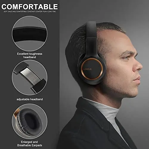 Lorelei X8 Over-Ear Wired Headphones with Microphone with 1.45m-Tangle-Free Nylon Line&3.5mm Plug,Lightweight Foldable & Portable Headphones for Smartphone,Tablet,Computer,Mp3/4(Black-Gold) - 5