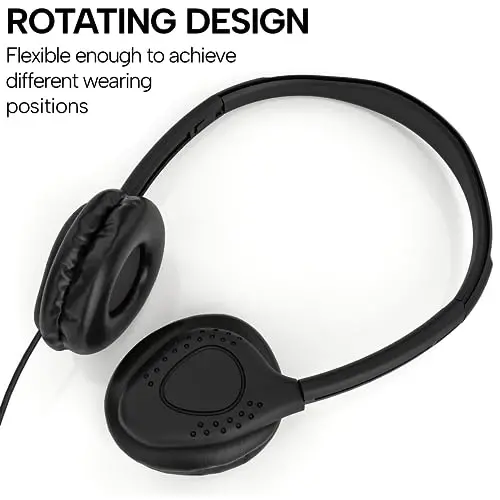 Maeline 20 Pack Black Bulk Headphones with Microphone, On Ear Stereo Headphones Adjustable Band & Faux Leather Cushions for Kids Classroom Online Learning, Library, School, Travel - 3.5mm Plug - 4