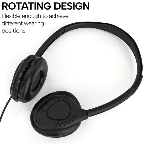 Maeline Bulk Classroom Student Headphones with Microphone, On Ear Stereo Headphones with Mic & Faux Leather Cushions for Kids Online Learning, Library, School, Airplane, Travel - 3.5mm Plug - 100 Pack - 4