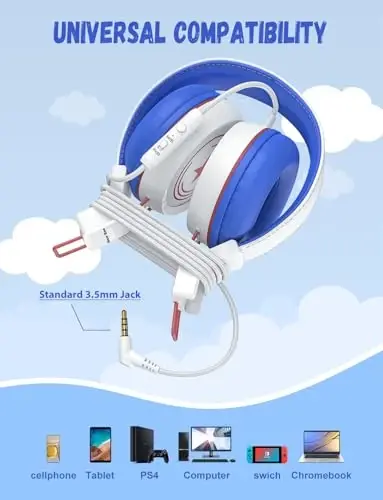 New Bee Kids Headphones for School with Microphone KH20 HD Stereo Safe Volume Limited 85dB/94dB Foldable Lightweight On-Ear Headphone for boy Mac/Android/Kindle/Tablet/Pad - 4