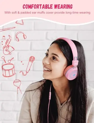 New bee Kids Headphones for School with Microphone KH20 HD Stereo Safe Volume Limited 85dB/94dB Foldable Lightweight On-Ear Headphone for boy Mac/Android/Kindle/Tablet/Pad - 2