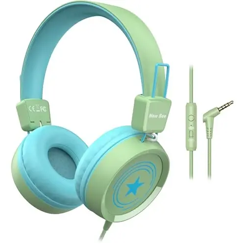 New bee Kids Headphones for School with Microphone KH20 HD Stereo Safe Volume Limited 85dB/94dB Foldable Lightweight On-Ear Headphone for boy Mac/Android/Kindle/Tablet/Pad - 1