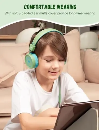 New bee Kids Headphones for School with Microphone KH20 HD Stereo Safe Volume Limited 85dB/94dB Foldable Lightweight On-Ear Headphone for boy Mac/Android/Kindle/Tablet/Pad - NEW BEE (1)