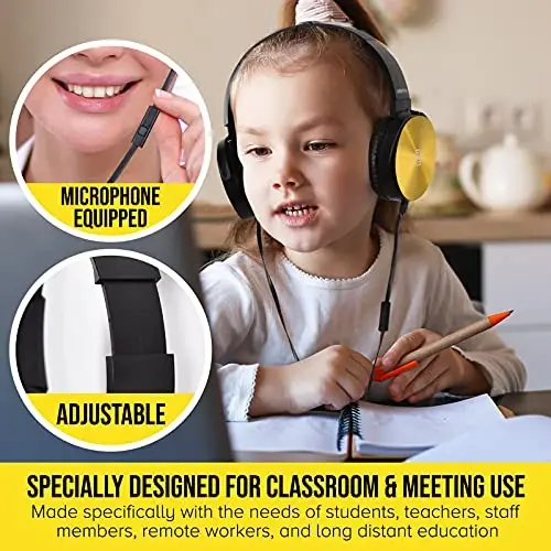 Premium Classroom Headphone with Microphone (5 Pack) - Kids Wired Earphones with Mic for School Students K-12 & Teachers, Soft Swivel On Ear Pads- Perfect for E-Learning, Meetings, Calls -(Colorful) - 2