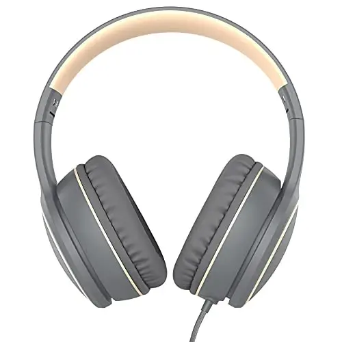 RORSOU R10 Over-Ear Headphones with Microphone, Lightweight Folding Stereo Bass Headset with 1.5M No-Tangle Cord, Portable Wired Headphones for Smartphone Tablet Computer MP3 / 4 (Grey) - 2