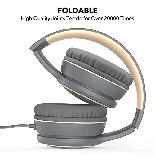 RORSOU R10 Over-Ear Headphones with Microphone, Lightweight Folding Stereo Bass Headset with 1.5M No-Tangle Cord, Portable Wired Headphones for Smartphone Tablet Computer MP3 / 4 (Grey) - 3