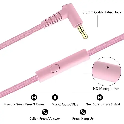 RORSOU R10 Over-Ear Headphones with Microphone, Lightweight Folding Stereo Bass Headset with 1.5M No-Tangle Cord, Portable Wired Headphones for Smartphone Tablet Computer MP3 / 4 (Pink) - 2