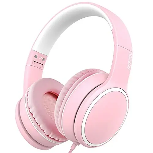 RORSOU R10 Over-Ear Headphones with Microphone, Lightweight Folding Stereo Bass Headset with 1.5M No-Tangle Cord, Portable Wired Headphones for Smartphone Tablet Computer MP3 / 4 (Pink) - 4