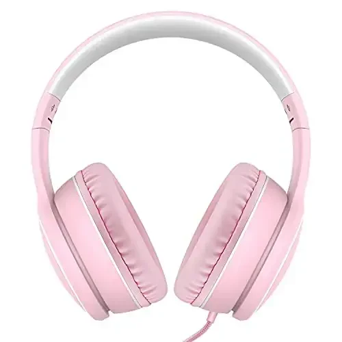 RORSOU R10 Over-Ear Headphones with Microphone, Lightweight Folding Stereo Bass Headset with 1.5M No-Tangle Cord, Portable Wired Headphones for Smartphone Tablet Computer MP3 / 4 (Pink) - 5