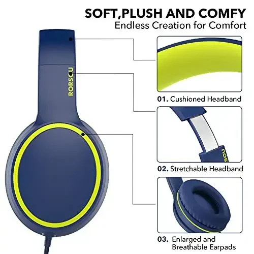 RORSOU R10 Over-Ear Headphones with Microphone, Lightweight Folding Stereo Bass Headset with 1.5M No-Tangle Cord, Portable Wired Headphones for Smartphone Tablet Computer MP3 / 4 (Blue) - 4