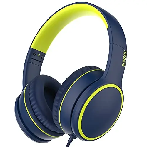 RORSOU R10 Over-Ear Headphones with Microphone, Lightweight Folding Stereo Bass Headset with 1.5M No-Tangle Cord, Portable Wired Headphones for Smartphone Tablet Computer MP3 / 4 (Blue) - 1