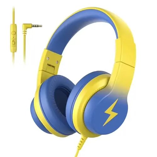 Candy Bila Kids Wired Headphones for Kids with Microphone, 85/94dB Volume Limiter Headphones for Girls Boys, Light Yellow - 1