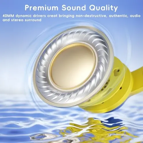 Candy Bila Kids Wired Headphones for Kids with Microphone, 85/94dB Volume Limiter Headphones for Girls Boys, Light Yellow - 5