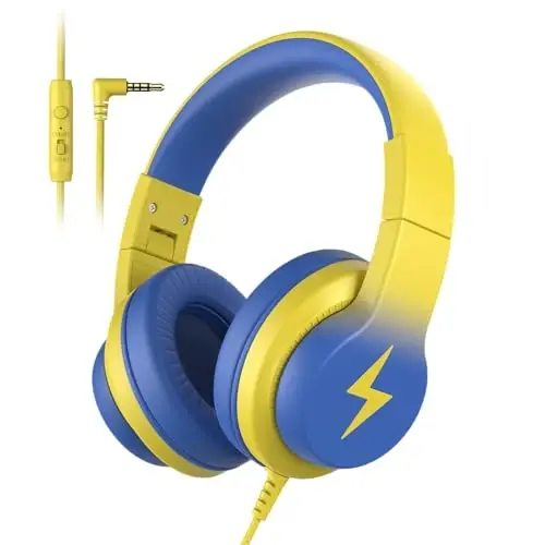 Candy Bila Kids Wired Headphones for Kids with Microphone, 85/94dB Volume Limiter Headphones for Girls Boys, Light Yellow - CANDY BILA