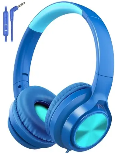 Voopwink Kids Headphones with Microphone, Wired Over Ear Headsets with Limited Volume 85dB/ 94dB for Boys Girls Teens Children Online School/Travel/iPad/Tablet/Cellphone 
