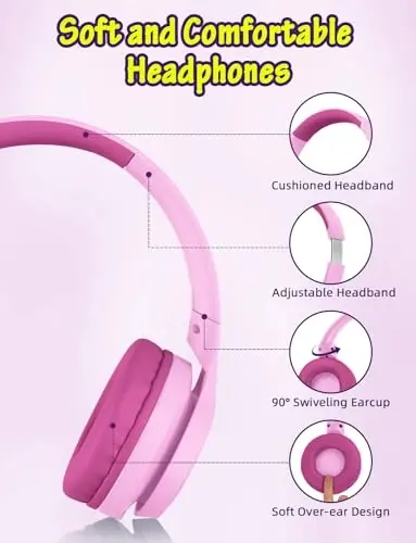 Voopwink Kids Headphones with Microphone, Wired Over Ear Headsets with Limited Volume 85dB/ 94dB for Boys Girls Teens Children Online School/Travel/iPad/Tablet/Cellphone - 5