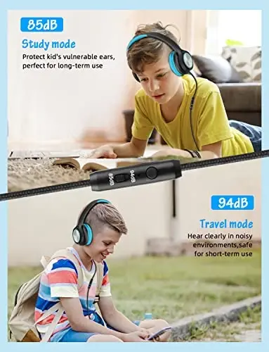Voopwink Kids Headphones with Microphone, Wired Over Ear Headsets with Limited Volume 85dB/ 94dB for Boys Girls Teens Children Online School/Travel/iPad/Tablet/Cellphone - 4