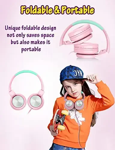 Voopwink Kids Headphones with Microphone, Wired Over Ear Headsets with Limited Volume 85dB/ 94dB for Boys Girls Teens Children Online School/Travel/iPad/Tablet/Cellphone Pink - 6
