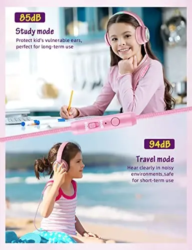 Voopwink Kids Headphones with Microphone, Wired Over Ear Headsets with Limited Volume 85dB/ 94dB for Boys Girls Teens Children Online School/Travel/iPad/Tablet/Cellphone Pink - 4