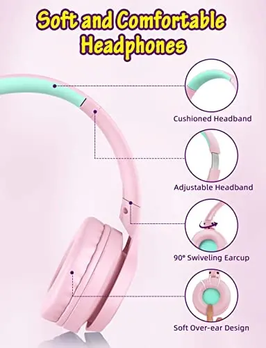 Voopwink Kids Headphones with Microphone, Wired Over Ear Headsets with Limited Volume 85dB/ 94dB for Boys Girls Teens Children Online School/Travel/iPad/Tablet/Cellphone Pink - 5