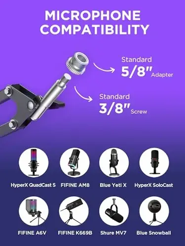 Микрофонная стойка InnoGear Boom Arm для Blue Yeti HyperX QuadCast SoloCast Snowball Fifine Shure SM7B и других микрофонов, средняя - 2