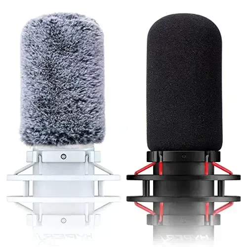 Микрофонный ветрозащитный поп-фильтр, совместимый с HyperX QuadCast - Mic Foam Cover с пушистой ветрозащитной муфтой для HyperX QuadCast S，QuadCast S White (2 шт.) - 1