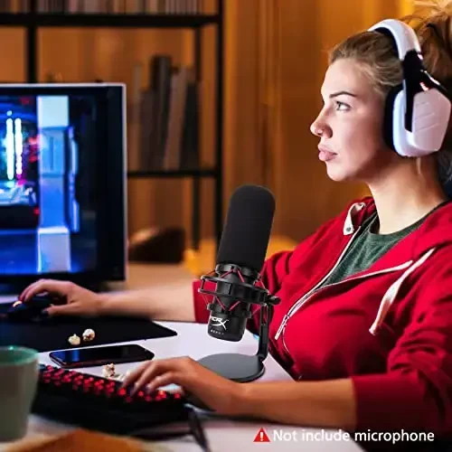 Микрофонный ветрозащитный поп-фильтр, совместимый с HyperX QuadCast - Mic Foam Cover с пушистой ветрозащитной муфтой для HyperX QuadCast S，QuadCast S White (2 шт.) - 6