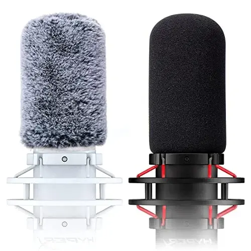 Микрофонный ветрозащитный поп-фильтр, совместимый с HyperX QuadCast - Mic Foam Cover с пушистой ветрозащитной муфтой для HyperX QuadCast S，QuadCast S White (2 шт.) - 1