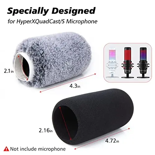 Микрофонный ветрозащитный поп-фильтр, совместимый с HyperX QuadCast - Mic Foam Cover с пушистой ветрозащитной муфтой для HyperX QuadCast S，QuadCast S White (2 шт.) - 3