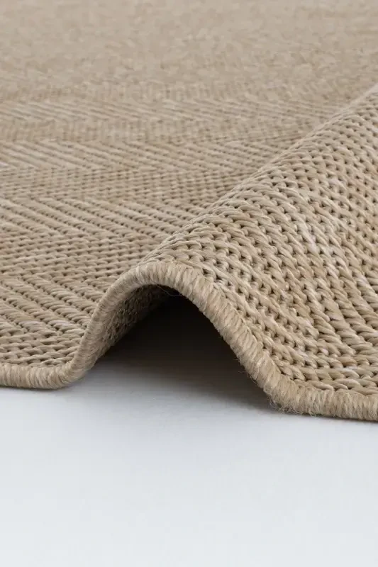 Milan 665 Beige Woven Textured Rug Kilim Living Room Kitchen Hallway Cut Runner Woven Machine Carpet-Beige - 5