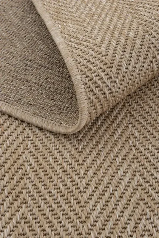 Milan 665 Beige Woven Textured Rug Kilim Living Room Kitchen Hallway Cut Runner Woven Machine Carpet-Beige - 7