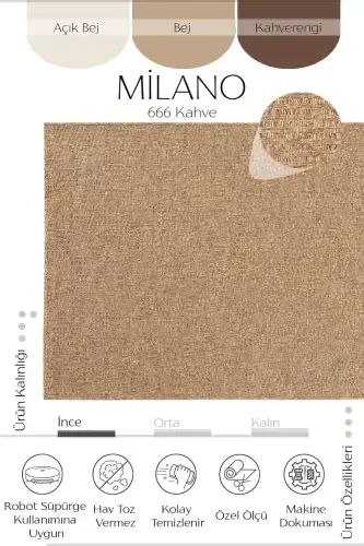 Milan 666 Coffee Rattan Textured Carpet Kilim Living Room Kitchen Corridor Cut Runner Woven Machine Carpet-Coffee - 3