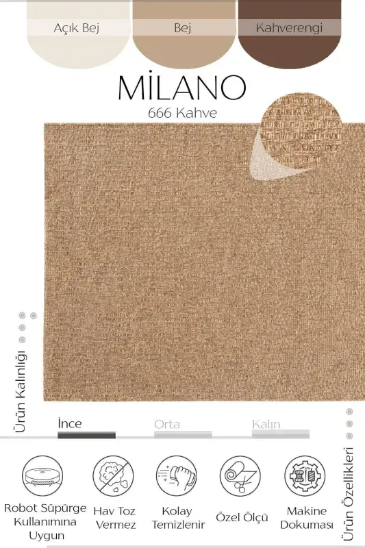 Milan 666 Coffee Rattan Textured Carpet Kilim Living Room Kitchen Corridor Cut Runner Woven Machine Carpet-Coffee - 3
