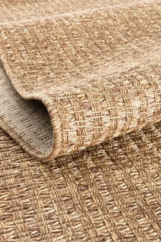 Milan 666 Coffee Rattan Textured Carpet Kilim Living Room Kitchen Corridor Cut Runner Woven Machine Carpet-Coffee - 8