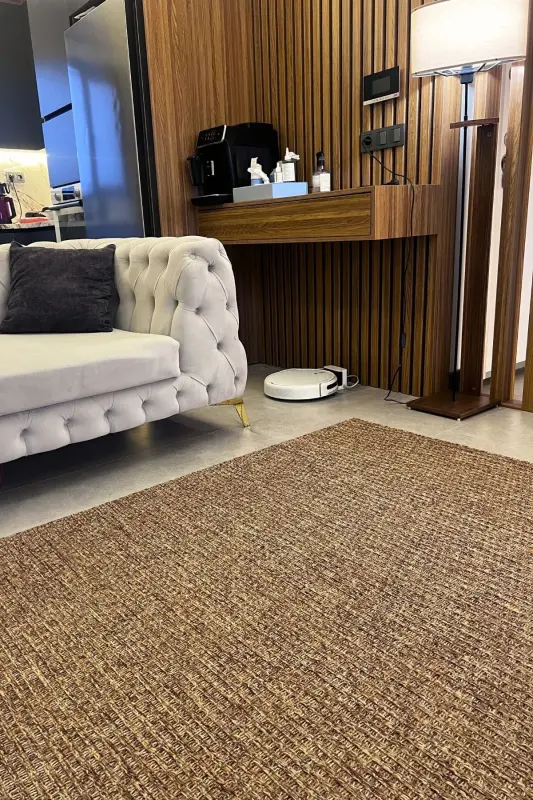 Milan 666 Coffee Rattan Textured Carpet Kilim Living Room Kitchen Corridor Cut Runner Woven Machine Carpet-Coffee - 1