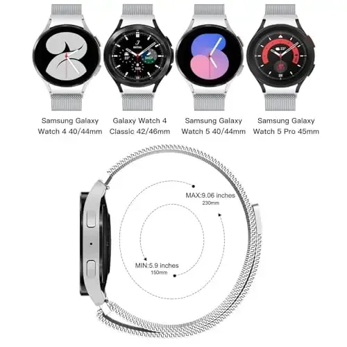 Milanese Samsung Galaxy Watch 4/5 uchun tasmalar 40mm 44mm/Classic 46mm 42mm Ayollar/Erkaklar uchun, Samsung Galaxy Watch 5 Pro uchun magnitli halqa tasma 45mm, 20mm oraliqsiz metall to'rli Correa bilaguzuk - 6