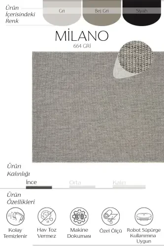 Milano 664 Grey Wicker Textured Rug Carpet Living Room Kitchen Corridor Cut Runner Woven Machine Carpet-Gray 2 - 3