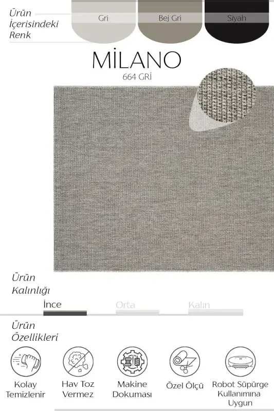 Milano 664 Grey Wicker Textured Rug Carpet Living Room Kitchen Corridor Cut Runner Woven Machine Carpet-Gray 2 - 3