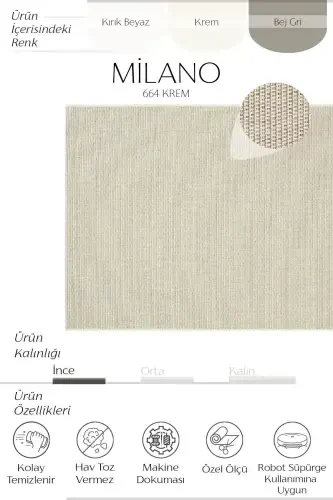 Milano 664 Krem Hasır Dokulu Gilam Kilim Salon Oshxona Koridor Kesma Yo'lak To'quv Mashina Gilami-Krem 2 - COOL HALI (1)
