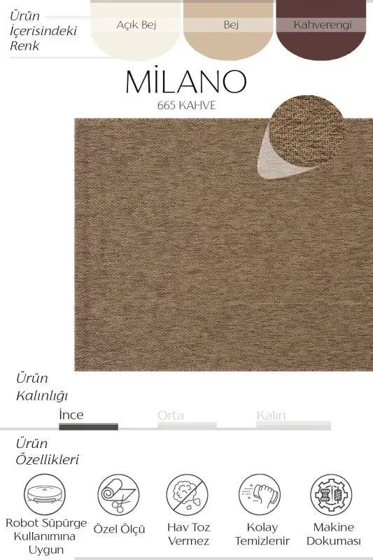 Milano 665 Coffee Wicker Textured Rug Kilim Living Room Kitchen Corridor Cut Runner Woven Machine Carpet-Coffee 3 - 3