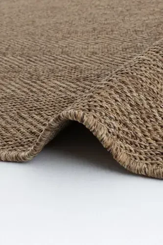 Milano 665 Coffee Wicker Textured Rug Kilim Living Room Kitchen Corridor Cut Runner Woven Machine Carpet-Coffee 3 - 5