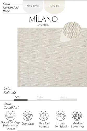 Milano 665 Cream Woven Textured Rug Carpet Living Room Kitchen Corridor Cut Runner Woven Machine Carpet-Cream 1 - 3