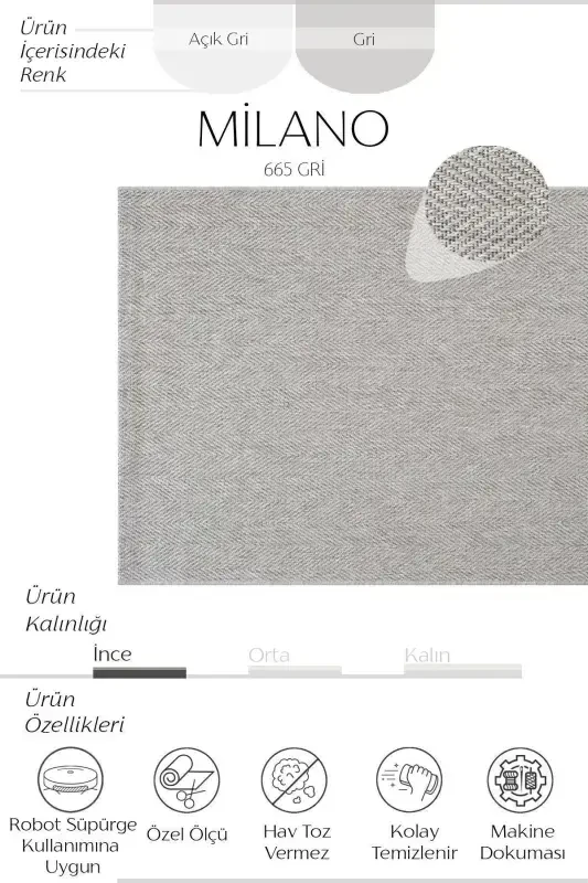 Milano 665 Grey Wicker Textured Rug Kilim Living Room Kitchen Hallway Cut Runner Woven Machine Carpet-Grey 1 - 2